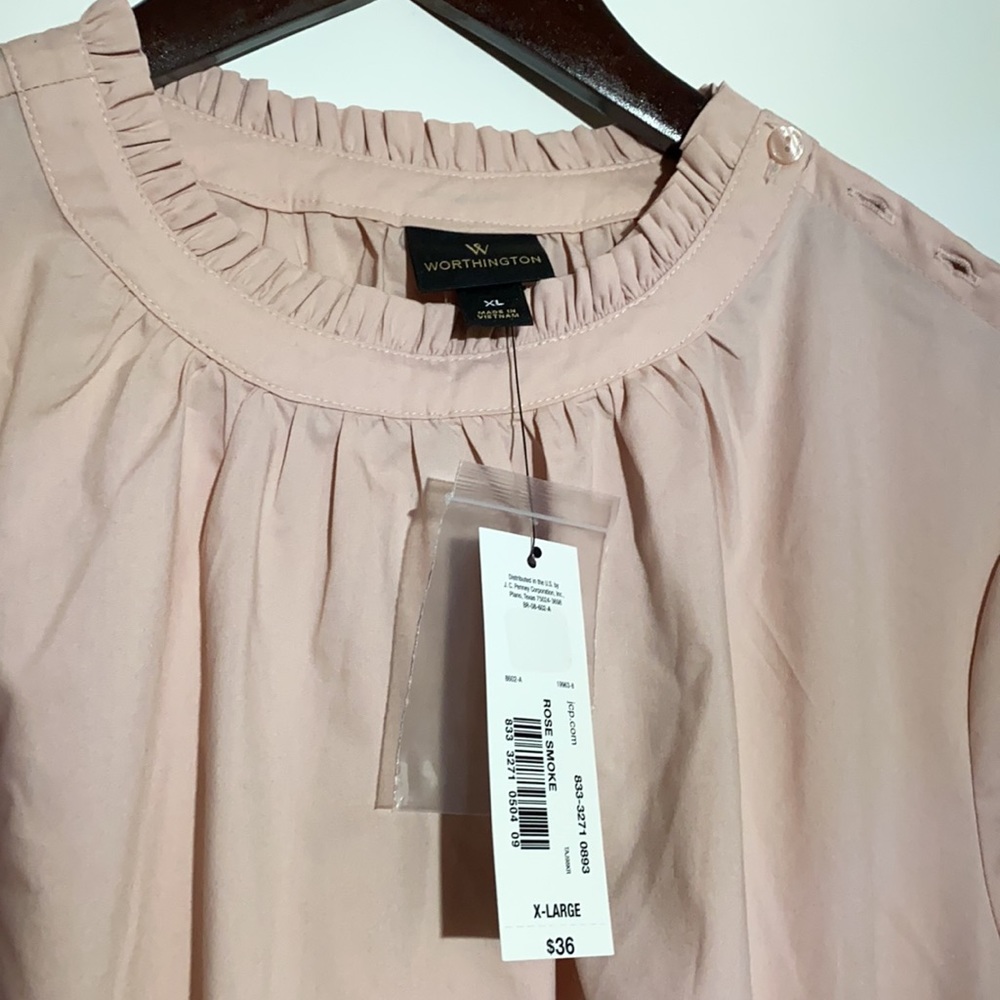 Worthington Long Sleeve Blouse Size XL Balloon Button Pleated